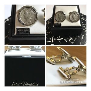 David Donahue Sterling Mercury Dime Cufflinks NWOT